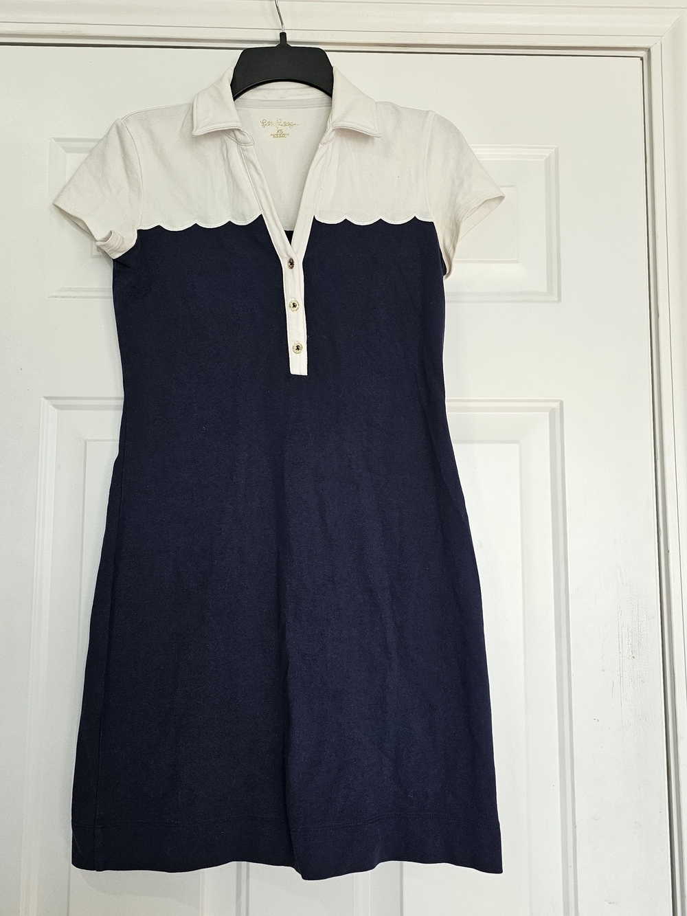 Lilly Pulitzer Navy and White Scalloped Polo Mini Dress Size XS{B16}